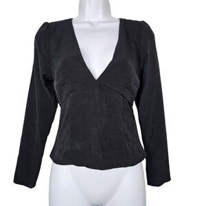 Abercrombie & Fitch Black Long Sleeve V-Neck Shirt Blouse Smocked Back Womens XS